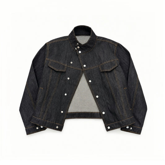 Mobius Vintage Stand-Collar Black Denim Jacket (Pre-sale)