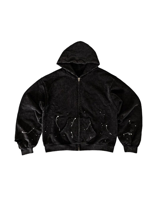 Mobius Distressed Splatter Zip Up Hoodie Pre-sale