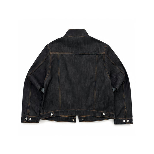 Mobius Vintage Stand-Collar Black Denim Jacket