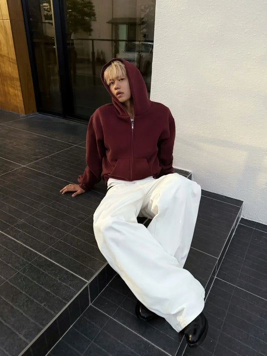 Mobius Zip Up Hoodie - Burgundy Red