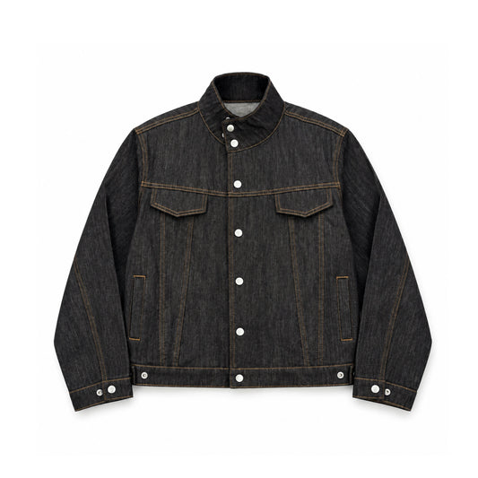 Mobius Vintage Stand-Collar Black Denim Jacket (Pre-sale)